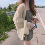 greatnfb  Summer Knitted Cardigan Cardigan lazy loose Hollow soild color long-sleeved air-conditioned shirt Cropped Sweter Cardigan