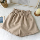 High Waist Wide Leg Black Shorts Women Autumn Winter Solid Short Casual Thicken Warm Ladies Woolen Shorts Elastic