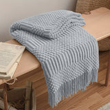 1pc Soft & Warm Multifunctional Knitted Throw Blanket - Perfect for Sofa, Car, Bed, and Outdoor Use - Tassel Trim, Versatile, and Cozy for All Seasons