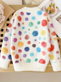 Vibrant Dots Faux Mink Plush Knit Pullover Sweater for Girls - Soft, Warm, Crew Neck Design for Autumn/Winter - Cozy, Colorful, and Comfortable