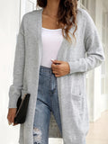 Plus Size Solid Open Front Cardigan, Casual Long Sleeve Pocket Cardigan For Fall & Winter, Women's Plus Size Clothing