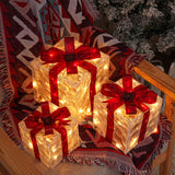 Set Of 3 Christmas Lighted Gift Boxes, Transparent Warm White Lighted Christmas Box Decrations, Presents Boxes With Red Bows For Christmas Tree, Yard, Home, Christmas Outdoor Decorations