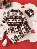 Cute Newborn Baby Boy Flannel Outdoor Set Baby Girl Christmas Graphic Sweatshirt Top Pants Hat 3pcs Outdoor Set, Comfortable And Warm For Winter Fall!