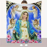 1pc Super Soft Virgin Mary Printed Fleece Blanket - Lightweight, Warm, Fluffy, and Fuzzy for Cozy Bed, Sofa, Couch, Office Nap, Car, Airplane Travel, and Camping - Ideal Bedding and Home Textiles for Cold Winter Nights