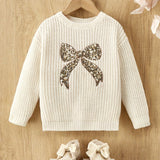 Adorable Toddler Girl's Sequin Embroidered Cable Knit Sweater - Soft, Long Sleeve, Warm, and Stylish Top for Fall and Winter - Perfect for Infant and Little Girls' Everyday Wear