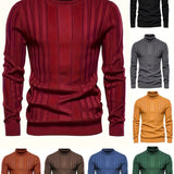 Cozy High Neck Knitted Sweater - Soft High Stretch Polyester Fabric, Long Sleeve, Regular Fit, Machine Washable, Solid Color Pullover for Men - Perfect for Spring and Fall Seasons