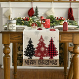 Merry Christmas Table Runner - Holiday Dining Decor with Red Pine Trees, Woven Polyester, Festive Table Decoration, Rectangle, 13x72 inches