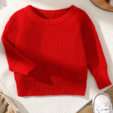 Soft & Cozy Babys Solid Knitted Sweater Pullover - Classic Round Neck Design for Boys & Girls - Perfect for Spring & Autumn/Fall Wardrobe