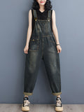 Women's Casual Denim Overalls, Spring Collection, Relax Fit Dungarees With Adjustable Straps, Versatile Streetwear