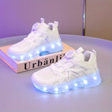 Rechargeable Luminous LED Sneakers - Radiant, Breathable, Non-Slip, Shock-Absorbing Shoes with Rotating Button - Perfect for Active Boys, Ideal for Outdoor Running, Walking, and Playing