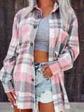 greatnfb  Plaid Print Simple Shirt, Casual Button Front Long Sleeve Shirt, Women's Clothing