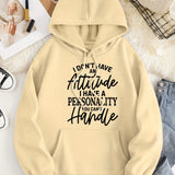 Cozy Alphabet Knit Hoodie for Women – Casual Long Sleeve Sweatshirt with Pocket, Easy-Care Fall/Winter Wear