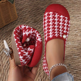 Stylish Womens Houndstooth Flat Shoes - Breathable, Lightweight, Soft Sole, Round Toe, Pull-On Design with Tassel Embellishment - Fabric Upper, Faux Leather Insole, Rubber Sole, Perfect for All Seasons