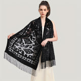 Vintage Velvet Jacquard Shawl - Tassel Detail, Elegant Warmth & Sun-Proof Accessory for Evening Events