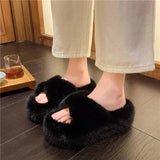 Winter Fluffy Slippers Women House Home Fur Slippers for Women Flat Platform Cozy Fuzzy Indoor Shoes Korean Slides 240830