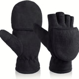 Polar Fleece Warm Flip Gloves Solid Color Half Finger Touchscreen Gloves Outdoor Cycling Driving Gloves Unisex Work Gloves