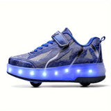 Stylish Double-Wheeled Boys' Roller Skate Shoes with Rechargeable LED Lights - Lightweight, Anti-Slip for Indoor/Outdoor Adventure, All Season