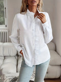 greatnfb  Striped Print Button Front Shirt, Ruffle Trim Long Sleeve Shirt For Spring & Fall, Women's Clothing