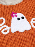 Adorable Cartoon Ghost Embroidered Sweater - Soft Cable Knit Long Sleeve Top for Toddler & Infant Boys, Perfect for Fall and Winter, Casual Wear, Letter Print Design, Halloween Theme, Comfortable and Cozy Clothing for Little Ones