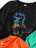 4pcs Fun Boys' Dinosaur, Bear, and Letter Print Casual Pullover Sweatshirts - Soft, Long Sleeve, Crew Neck, Creative Tops for Outdoor Play - Boys' Clothing for Everyday Wear