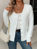 Plus Size Solid Color Button Front Knitted Cardigan, Casual Long Sleeve Cardigan For Fall & Winter, Women's Plus Size Clothing