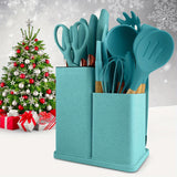 19-Piece Premium Silicone Kitchen Utensil Set With Wooden Handles And Chef Knifes - Heat-Resistant, Non-Stick Friendly Cooking Tools & Bamboo Storage Bucket - Selected Christmas Present For Cooking Enthusiasts