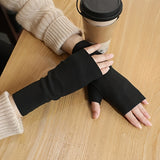 Solid Color Half Finger Winter Warm Gloves, Windproof Fingerless Hand Warmer Gloves Mittens For Women