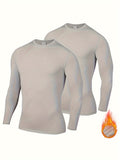 2 Pcs High-Elasticity Men's Thermal Compression Long Sleeve Shirt - Breathable, Quick-Dry, Solid Color Running & Workout Top for Fall/Winter