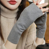 Solid Color Half Finger Winter Warm Gloves, Windproof Fingerless Hand Warmer Gloves Mittens For Women