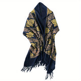 Luxurious Embroidered Tassel Shawl Scarf - Soft, Oversized & Coldproof, Perfect for Winter Fashion - Womens Wrap Cape