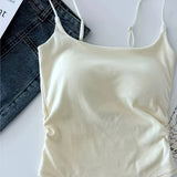 greatnfb  1pc Teen Girls Bohemian Style Cotton Camisole With Built-in Padded Bra, Backless Strappy Tank Top For Teenagers Students (12-14Y)