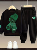 2pcs Boy's Beanie Bear Patched Outfit, Sweatshirt & Sweatpants Set, Trendy Long Sleeve Top, Kid's Clothes For Spring Fall, As Gift