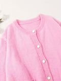 Plus Size Button Front Knitted Cardigan, Casual Pockets Long Sleeve Cardigan For Fall & Winter, Women's Plus Size Clothing