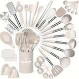43pcs/set, Silicone Kitchen Utensils Set With Stainless Steel Handle, Non-stick Pot Special Cooking Tools Set With Storage Bucket, Multipurpose Kitchenware, Heat Resistant Cookware, Dishwasher Safe, Kitchen Supplies, Kitchen Gadgets