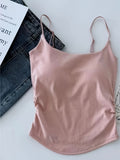 greatnfb  1pc Teen Girls Bohemian Style Cotton Camisole With Built-in Padded Bra, Backless Strappy Tank Top For Teenagers Students (12-14Y)