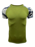 Mens Camo Color Block Compression T-Shirt - Flexible & Sweat-Wicking - Quick-Dry Athletic Fit for Running, Cycling, Training