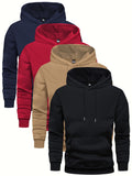 4 Pcs Men's Solid Color Hoodie - Soft, Breathable, Casual Long Sleeve Hooded Sweatshirt with Kangaroo Pocket for Outdoor Activities, Daily Wear, and Travel - Comfortable, Relaxed Fit