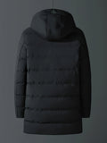 Men's Plus Size Long Hooded Puffer Jacket - Casual, Zip-Up, Polyester Fleece Lined for Winter Warmth