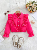 Charming Sweetheart Ruffle Lapel Crop Shirt - Women's Blouses & Button-Down Shirts with Beaded Embellishments, Long Sleeve, Party/Casual Wear for Spring and Fall Seasons