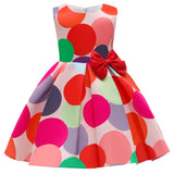 Knee-High Fitted Princess Dress for Girls - Colorful Polka Dot, Bow, Puffy, Sleeveless, Crew Neck, Flared Hem, Cotton Lining, Hand Washable - Ideal for Piano Performance, Wedding, Evening, Birthday Party, and Special Occasions