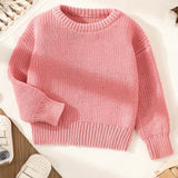 Soft & Cozy Babys Solid Knitted Sweater Pullover - Classic Round Neck Design for Boys & Girls - Perfect for Spring & Autumn/Fall Wardrobe