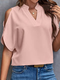 greatnfb  Solid Notched Neck Simple Blouse, Elegant Split Sleeve Blouse For Spring & Summer, Women's Clothing