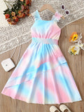 Girls Irresistible Sweet Gradient Tie Dye Graphic Sleeveless Dress - Perfect for Summer Parties & Fun in the Sun