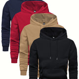 4 Pcs Men's Solid Color Hoodie - Soft, Breathable, Casual Long Sleeve Hooded Sweatshirt with Kangaroo Pocket for Outdoor Activities, Daily Wear, and Travel - Comfortable, Relaxed Fit