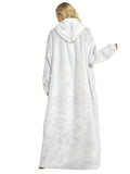 Solid Plush Hooded Robe, Warm & Comfy Long Sleeve Robe With Pockets, Women's Sleepwear