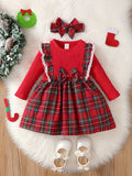 Adorable Princess Dress - Long Sleeve, Lattice Print, Bow Tie, Christmas Themed, Cute and Festive Outfit for Infant Girls