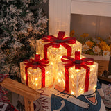 Set Of 3 Christmas Lighted Gift Boxes, Transparent Warm White Lighted Christmas Box Decrations, Presents Boxes With Red Bows For Christmas Tree, Yard, Home, Christmas Outdoor Decorations