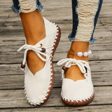 Womens Chic Lace-Up Flats - Seamless Solid Color, Pillow-Soft Sole - Casual, Comfortable, Round Toe Design for Everyday Wear