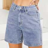 greatnfb Washed Water Ripple Embossed Shorts, Slash Pockets Causal Vintage Denim Pants, Women's Denim Jeans & Clothing