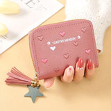 Women's Elegant Short Wallet, Foldable Flap Mini Coin Purse, Multifunctional Folding PU Leather Coin Pocket With Tassel Accent